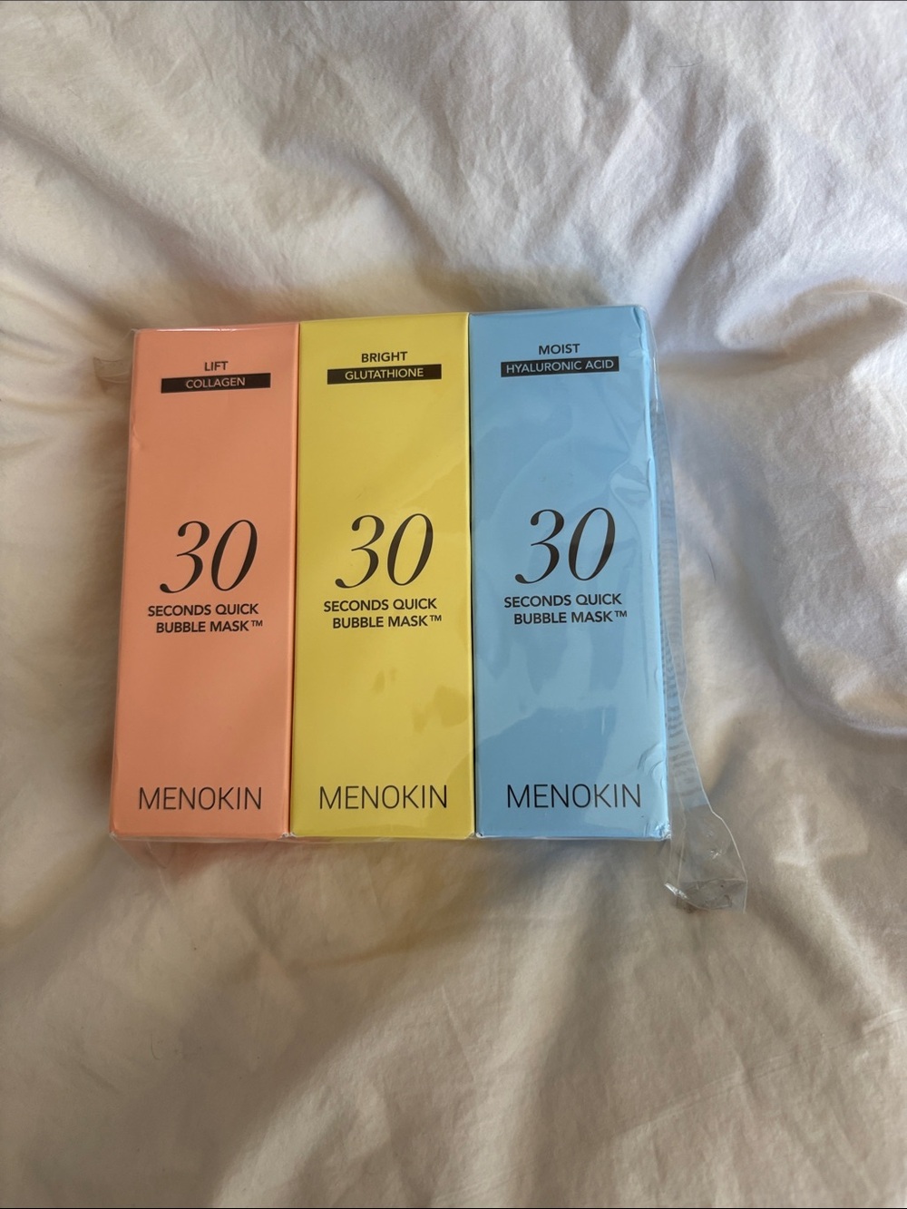 Menokin 30 Seconds Quick Bubble Mask Trio - Peach, Yellow, Blue